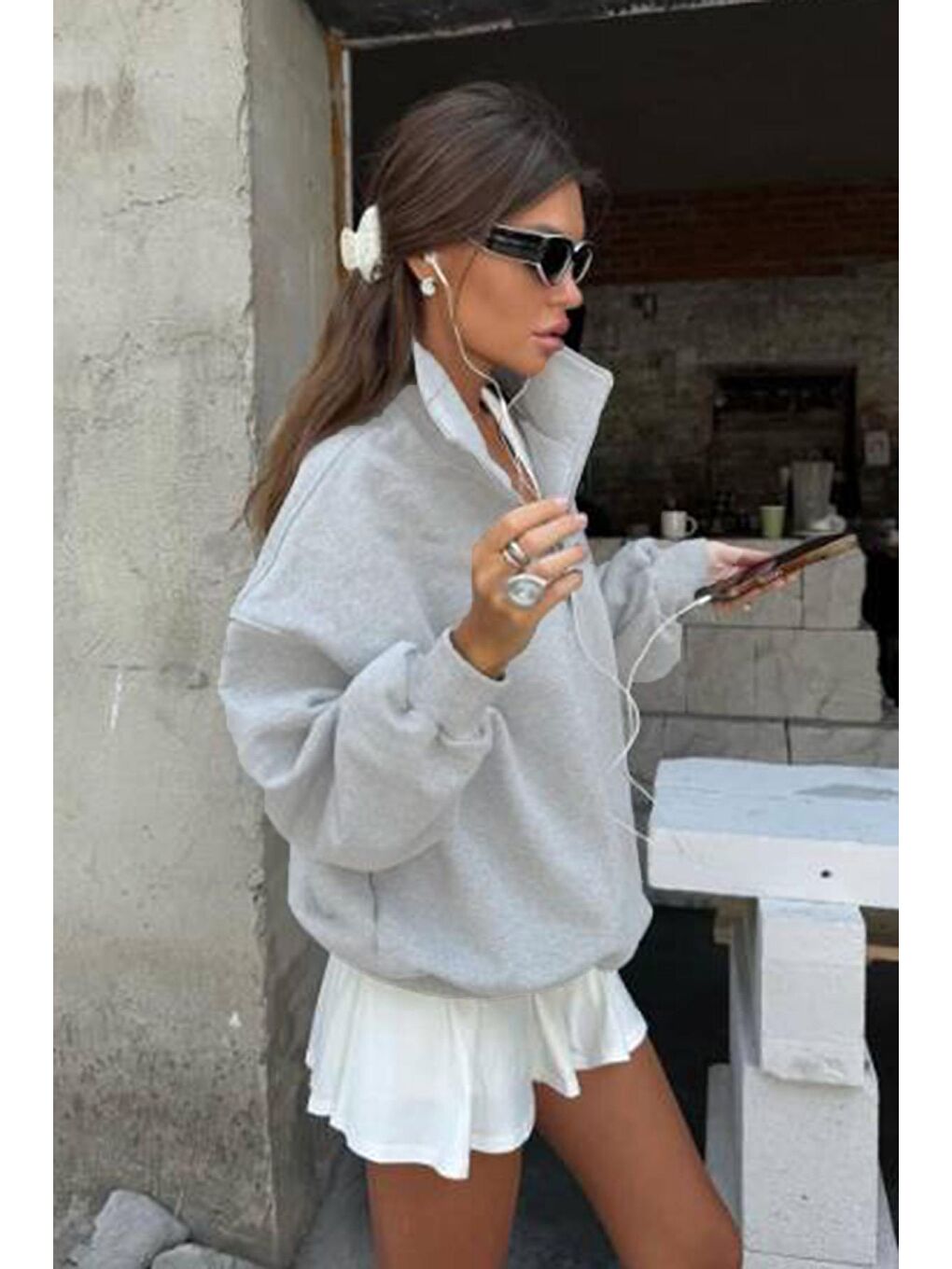 Grimelanj Fermuar Detaylı Oversize Sweatshirt Mg1933-2