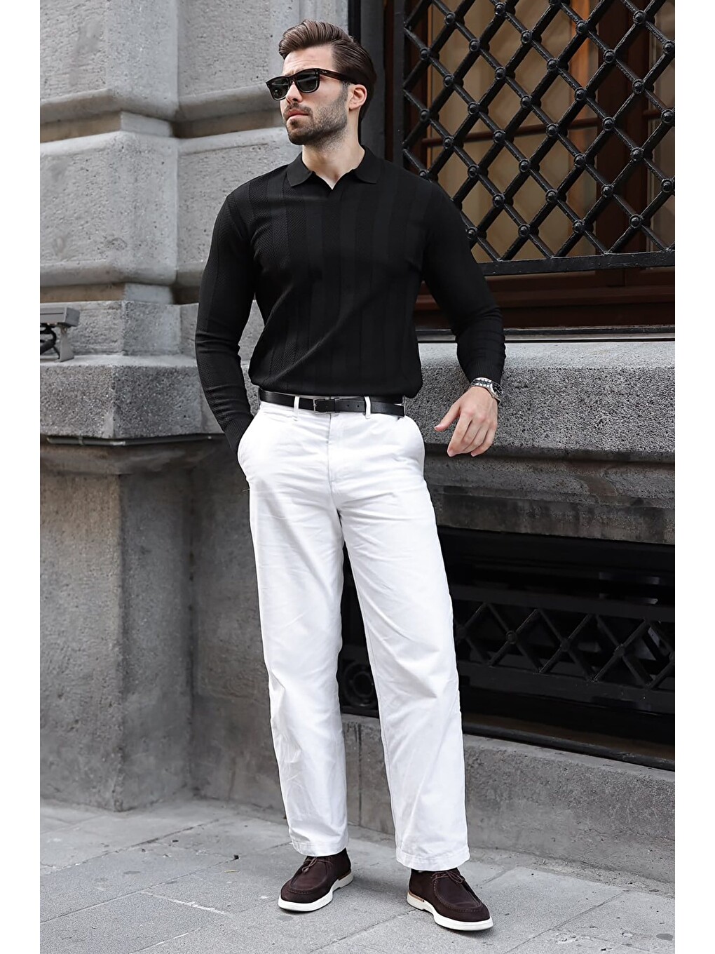 Siyah Regular Fit Polo Yaka Triko Erkek Kazak E7509-5