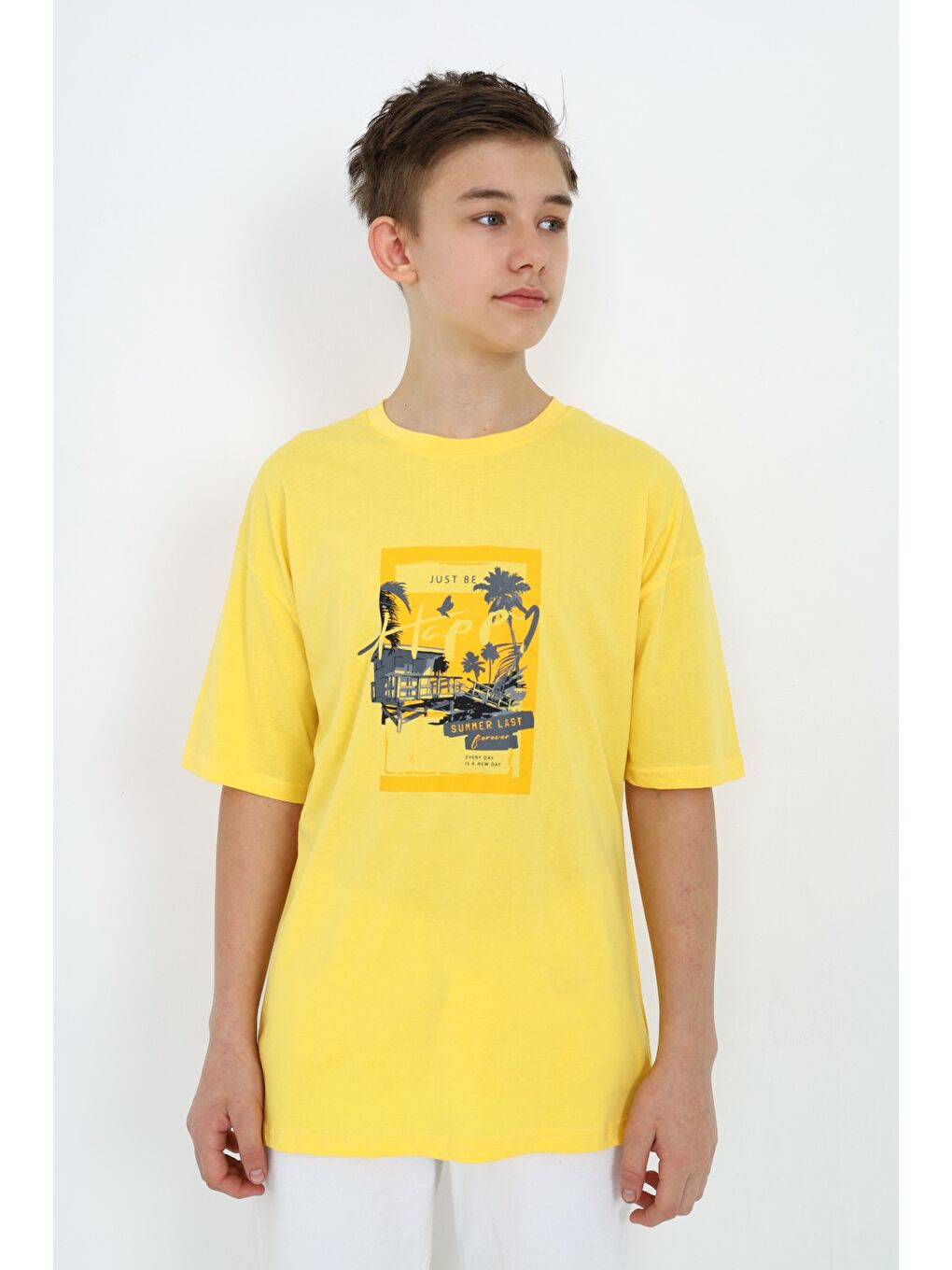 Sarı Erkek Çocuk Baskılı Tişört-1