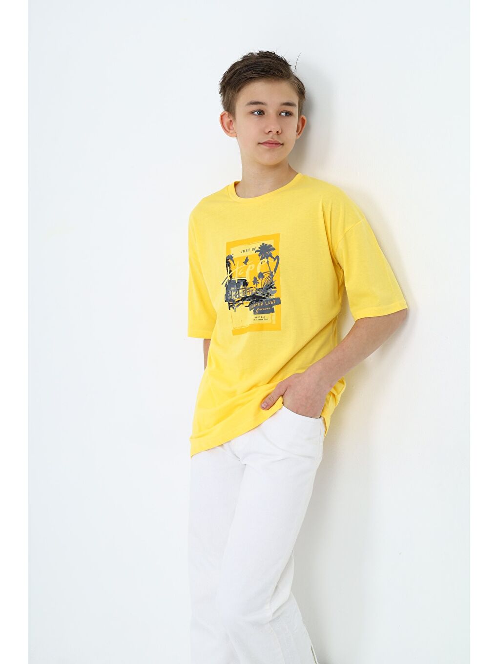 Sarı Erkek Çocuk Baskılı Tişört-3