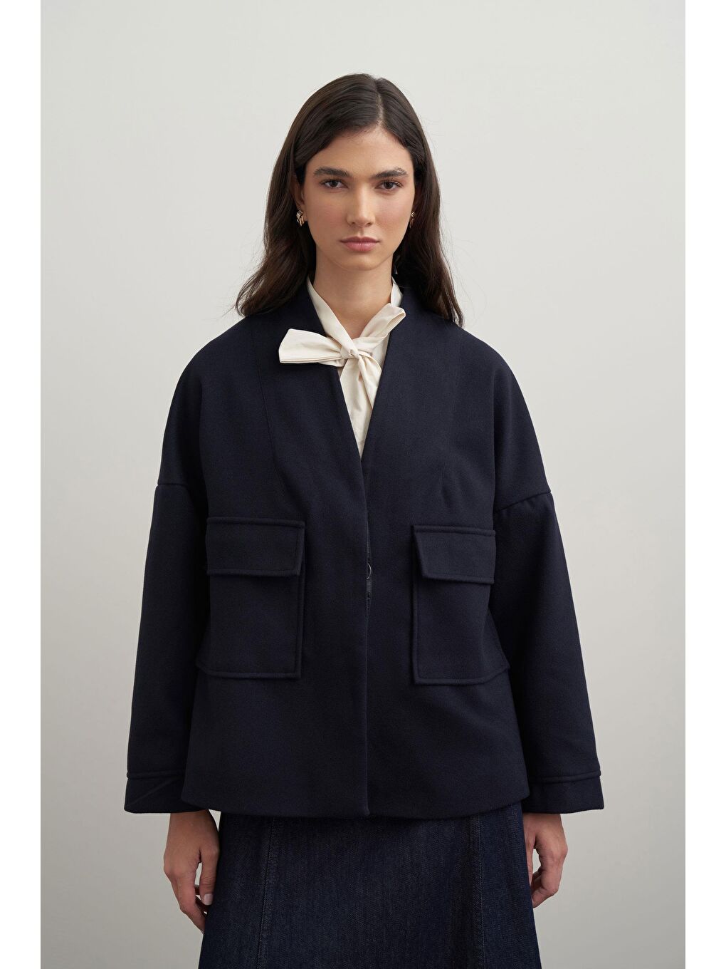 Lacivert-Cepli Kısa Kaşe Ceket