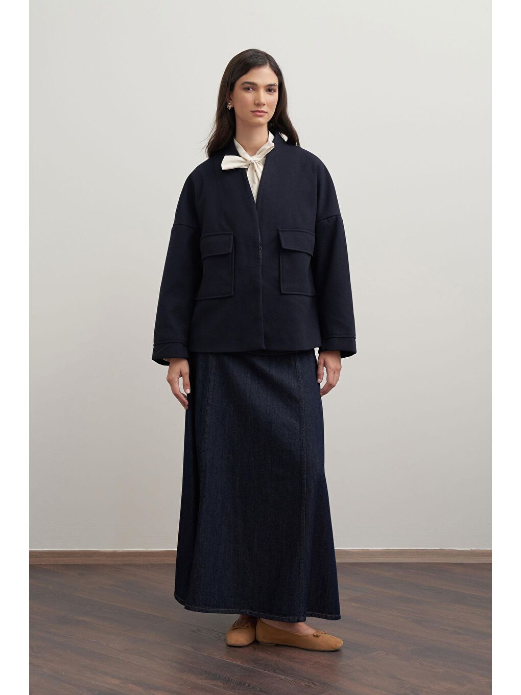 Lacivert-Cepli Kısa Kaşe Ceket-1