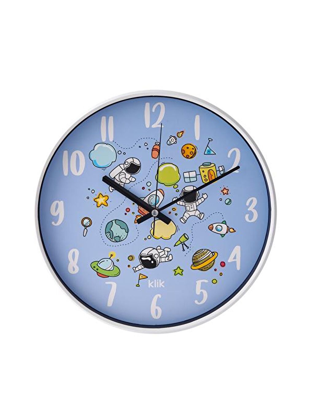 Slim Uzay Çocuk Odası Saati - Mavi - 30 cm