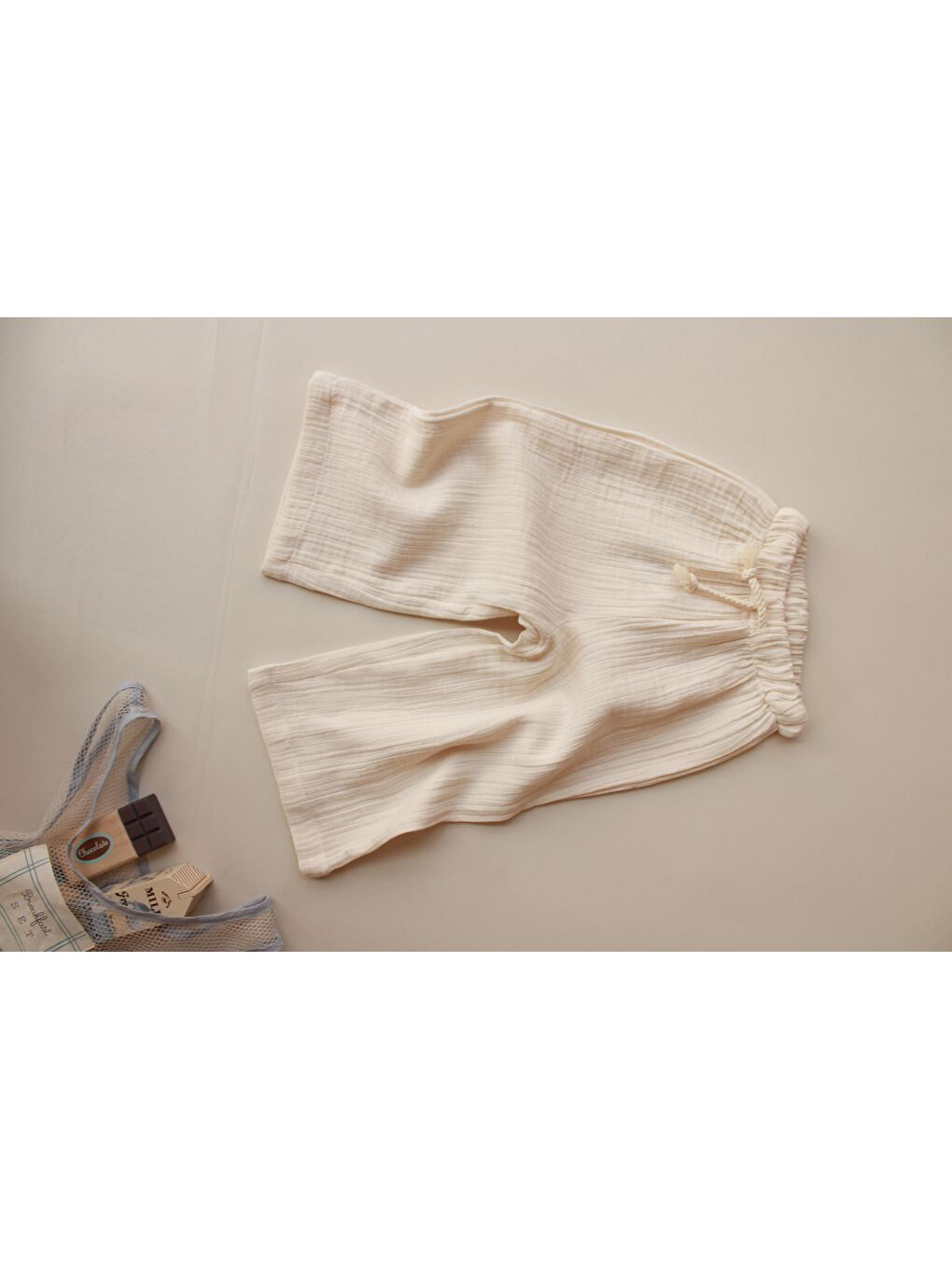 Ekru Krem Müslin Pantolon-1