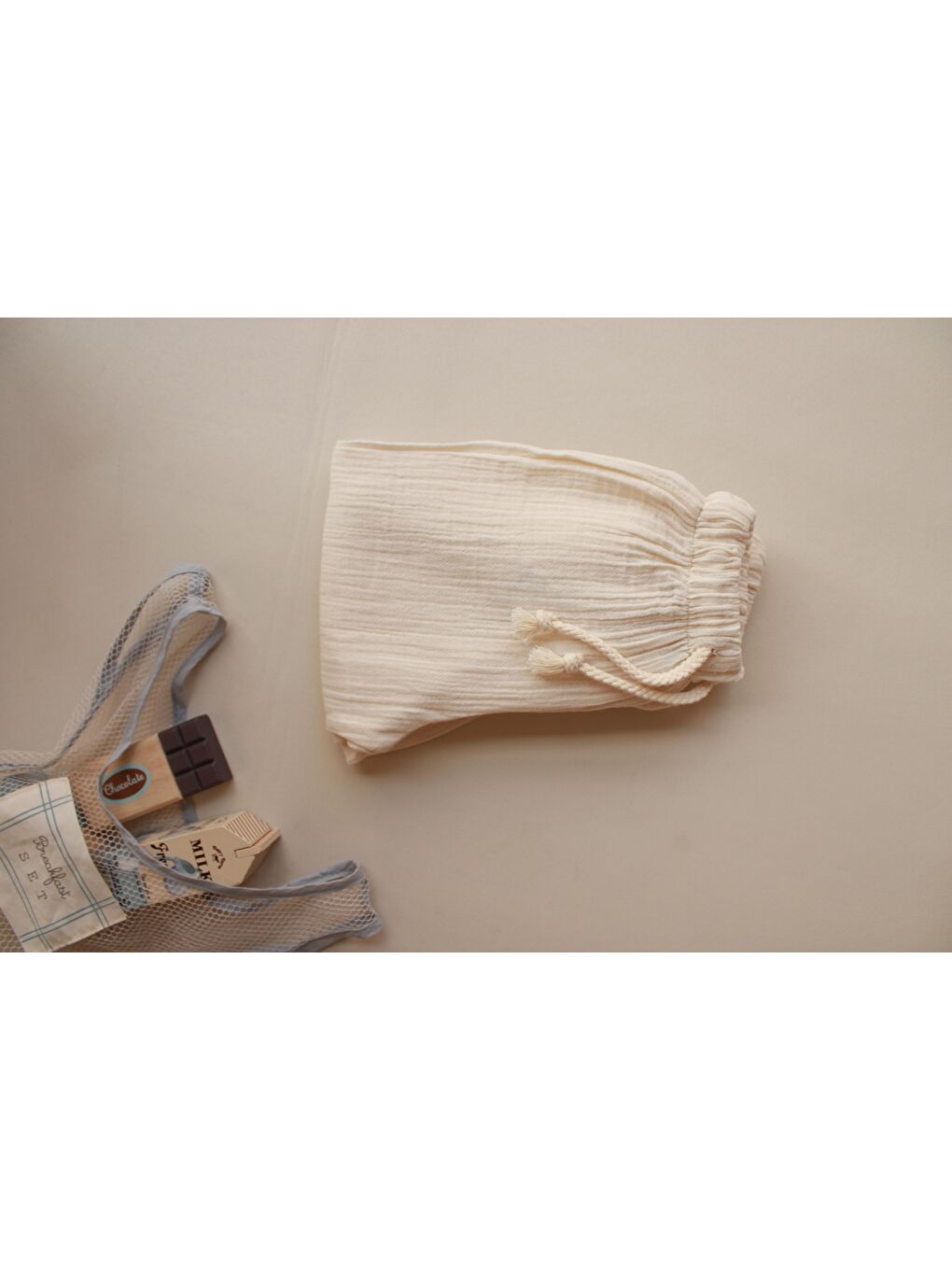 Ekru Krem Müslin Pantolon-2