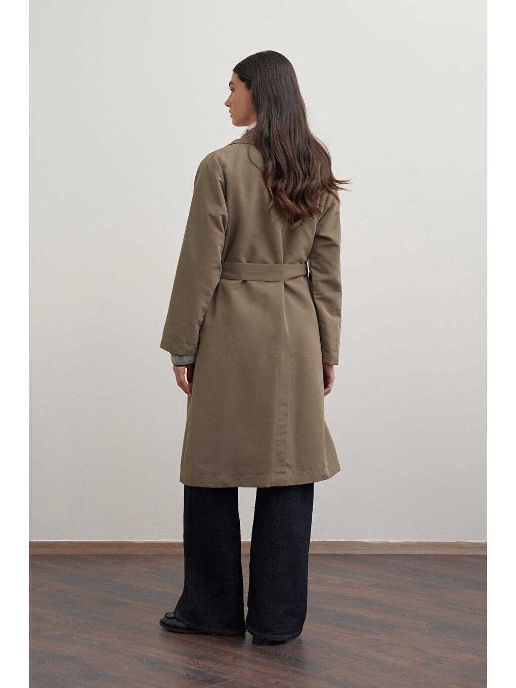 Haki-Kuşaklı Uzun Trençkot-2