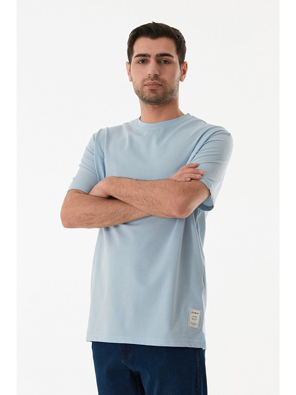 Mavi Basic Süprem Kumaş Bisiklet Yaka Tişört-1
