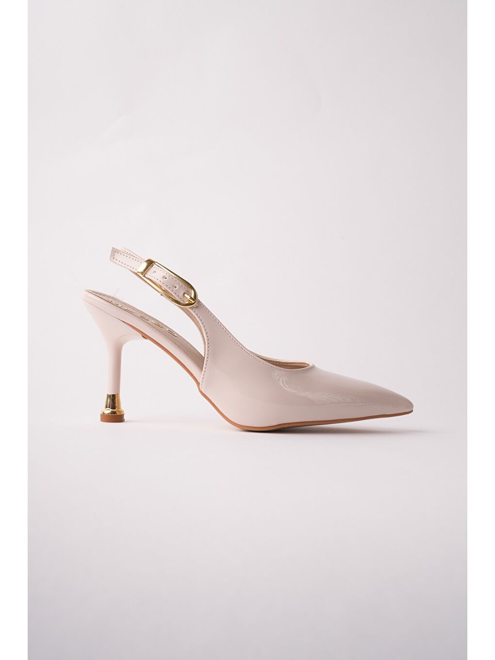 Bej CHİC Sivri Burun Arkası Açık Kadın Topuklu Ayakkabı-1