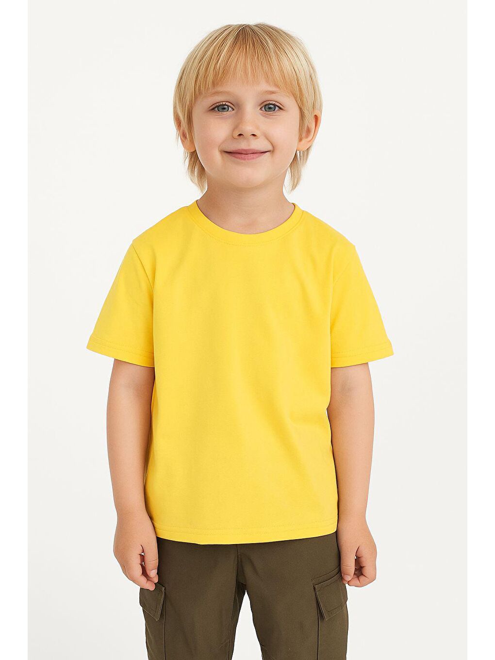 Sarı Unisex Basic Baskısız Tişört-2