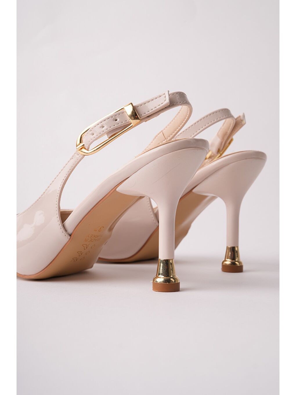 Bej CHİC Sivri Burun Arkası Açık Kadın Topuklu Ayakkabı-2