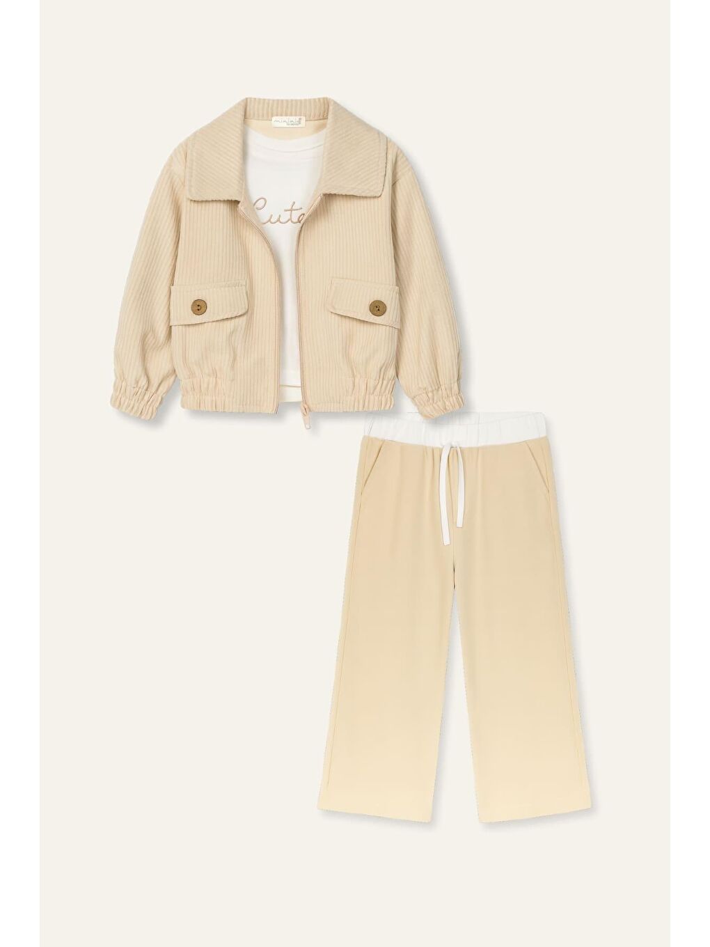 Kız Çocuk Montlu 3'Lü Takım  - Bej-1