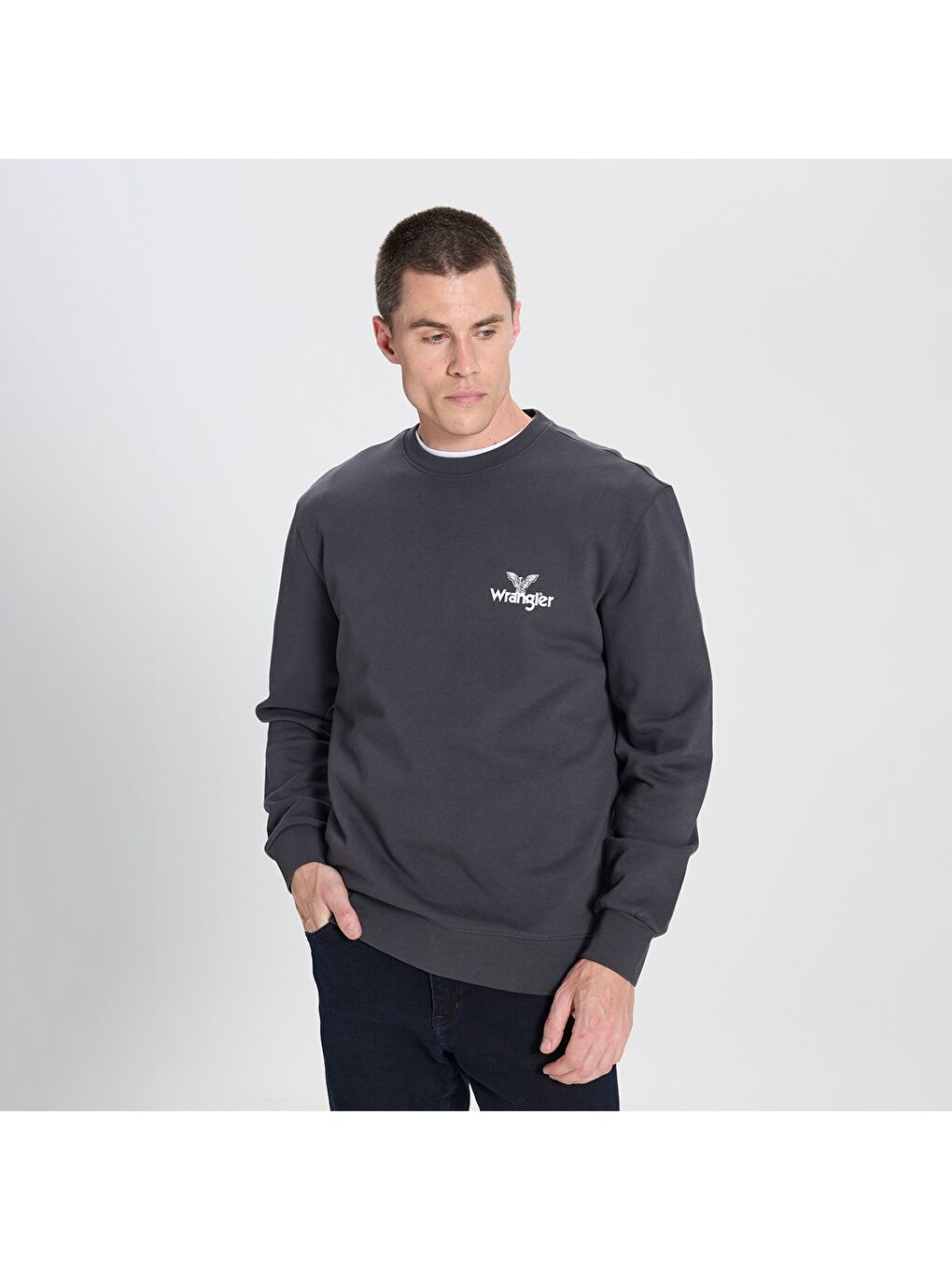 Wrangler Regular Fit Erkek Gri Yuvarlak Yaka Sweatshirt