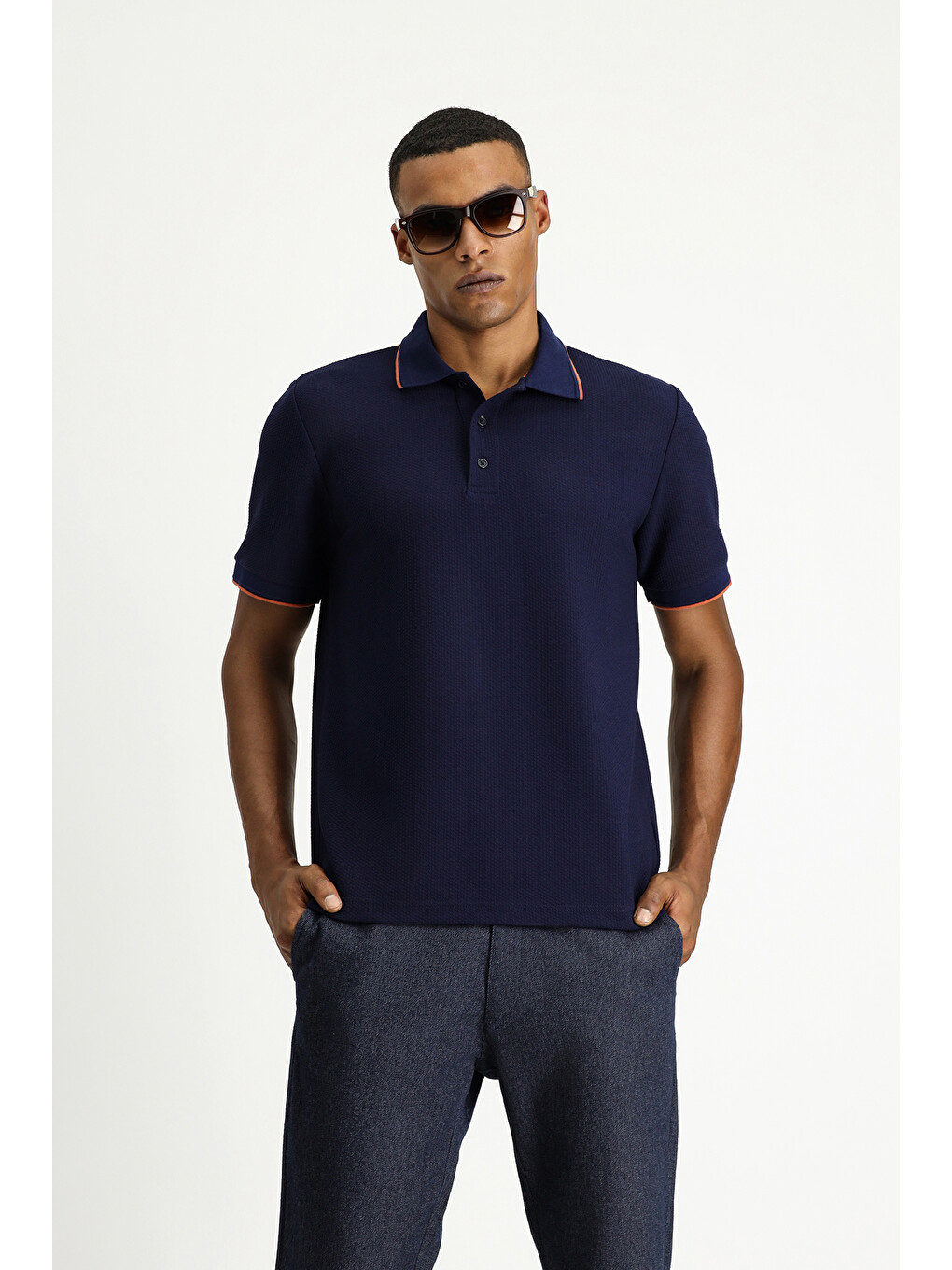 Lacivert Regular Fit Desenli Elastanlı Polo Yaka Tişört