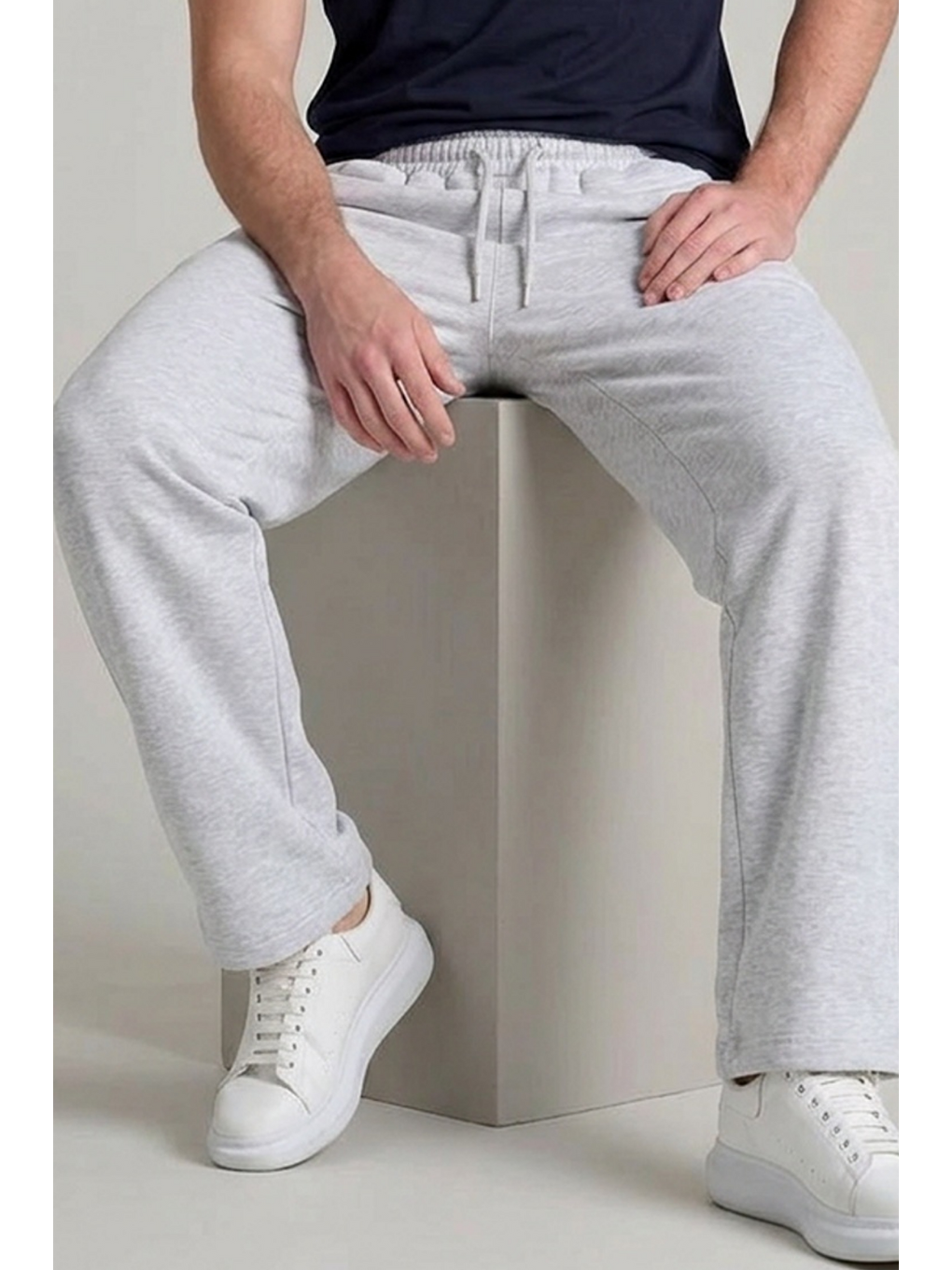Erkek Relax Fit Beli Lastikli Jogger A.gri Eşofman Altı-4