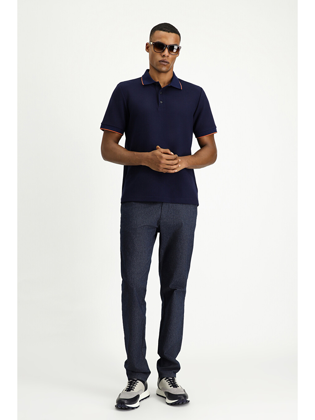 Lacivert Regular Fit Desenli Elastanlı Polo Yaka Tişört-1