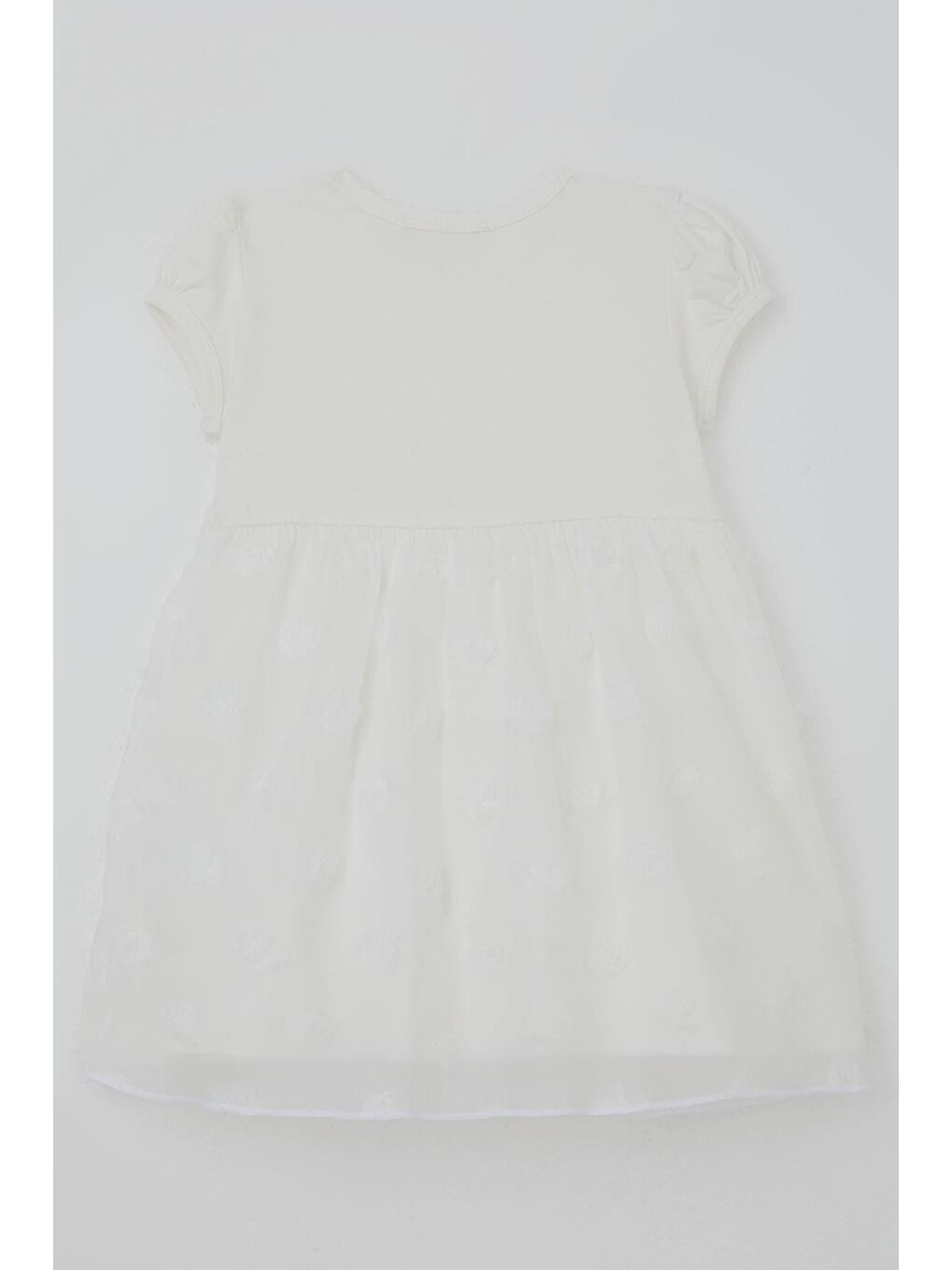 Kız Çocuk Elbise 3D Gül Aplikeli Tül Detaylı Armalı Ekru (3-8 Yaş)-3