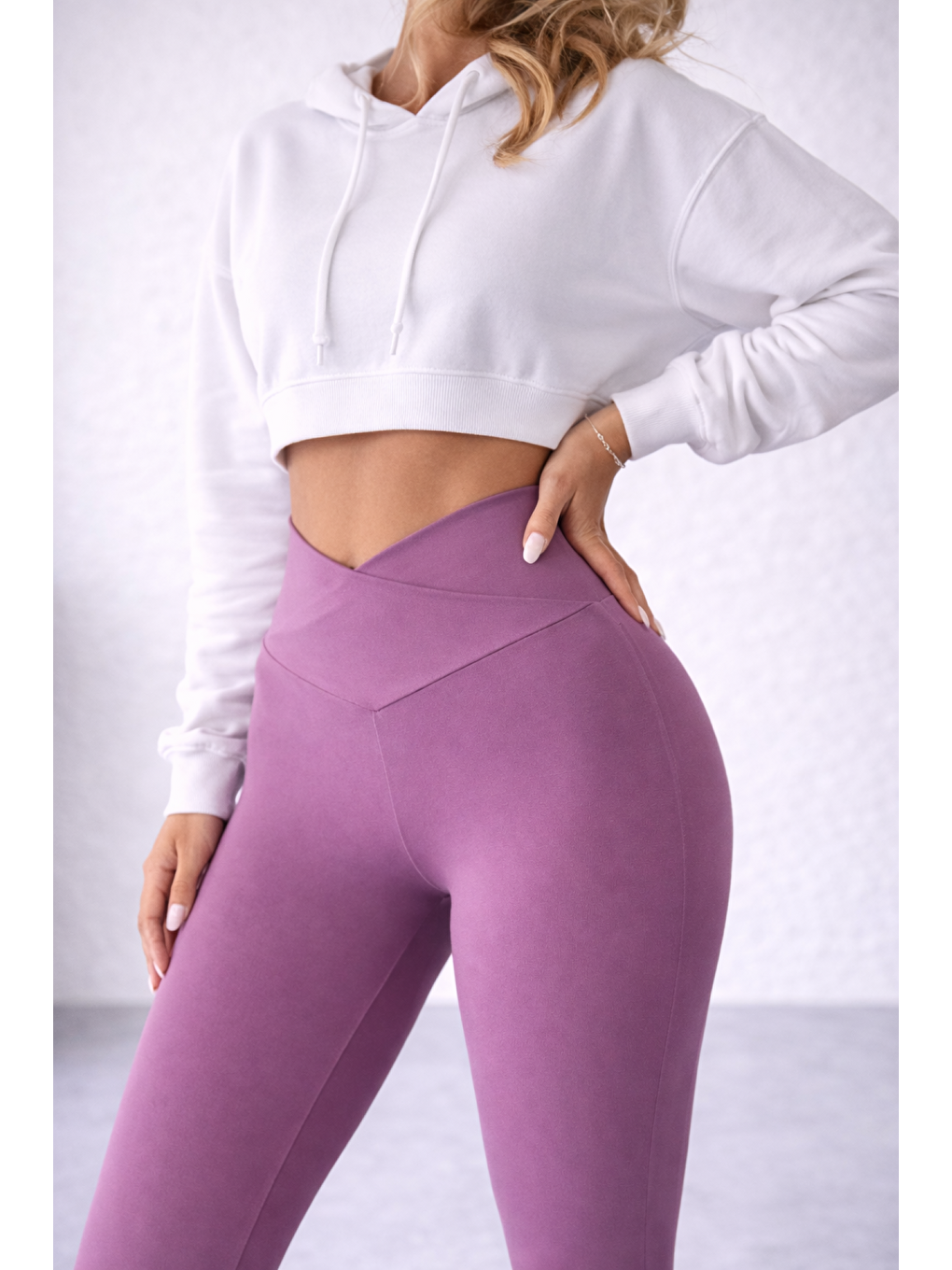 Mor Kadın Ekstra Yüksek Çapraz Kemer Bel Dalgıç Kumaş Esnek Spor Rahat Günlük Tayt-2