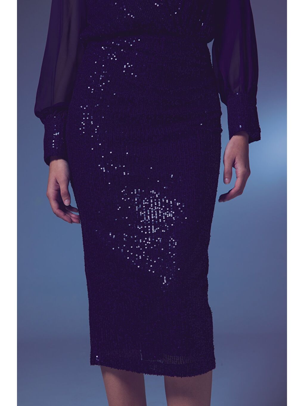 Şifon Kol Bodysuit Bluz - Lacivert-4