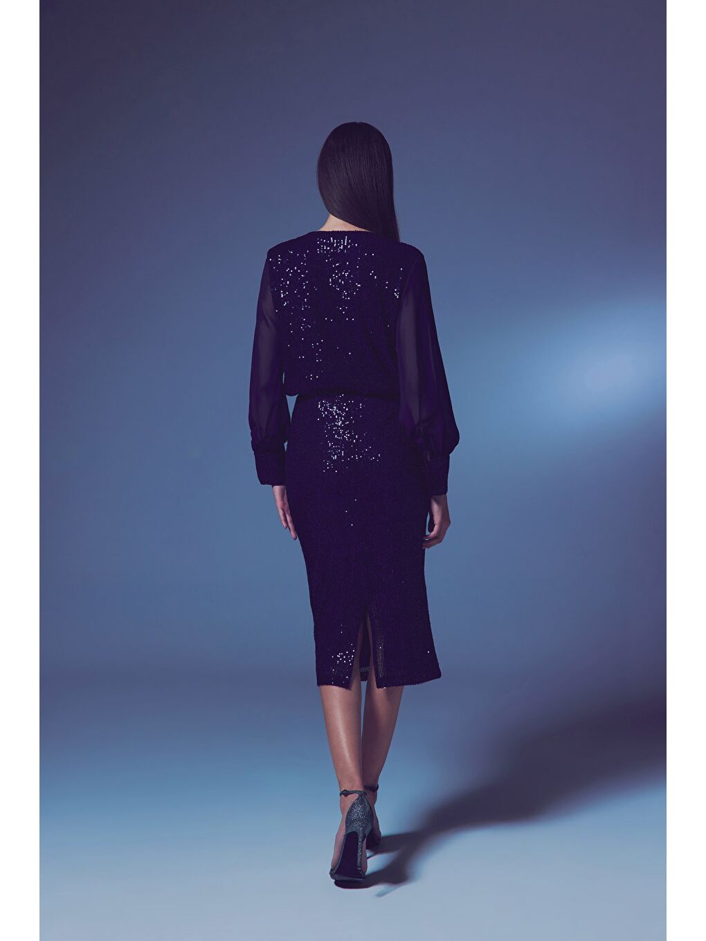 Şifon Kol Bodysuit Bluz - Lacivert-5