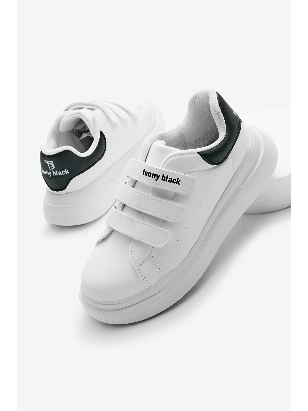 Çocuk Unisex Beyaz Siyah Eva Faylon Taban Üç Cırtlı Spor Ayakkabı