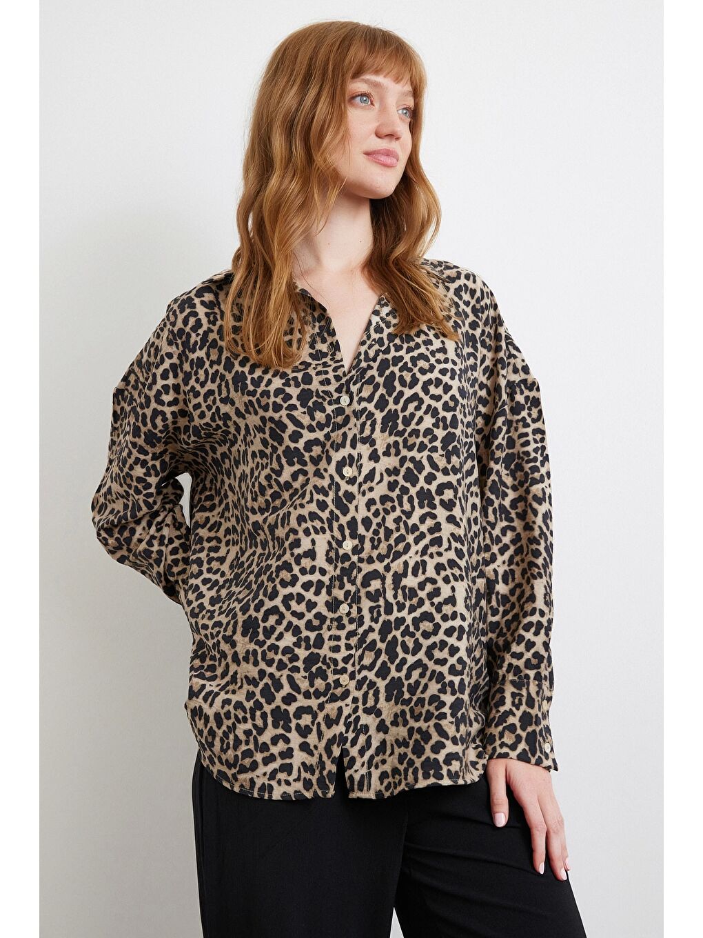 Leopar Desen Javanez Gömlek Siyah