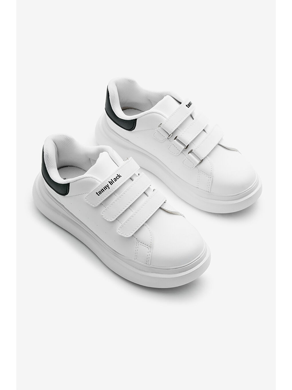 Çocuk Unisex Beyaz Siyah Eva Faylon Taban Üç Cırtlı Spor Ayakkabı-2