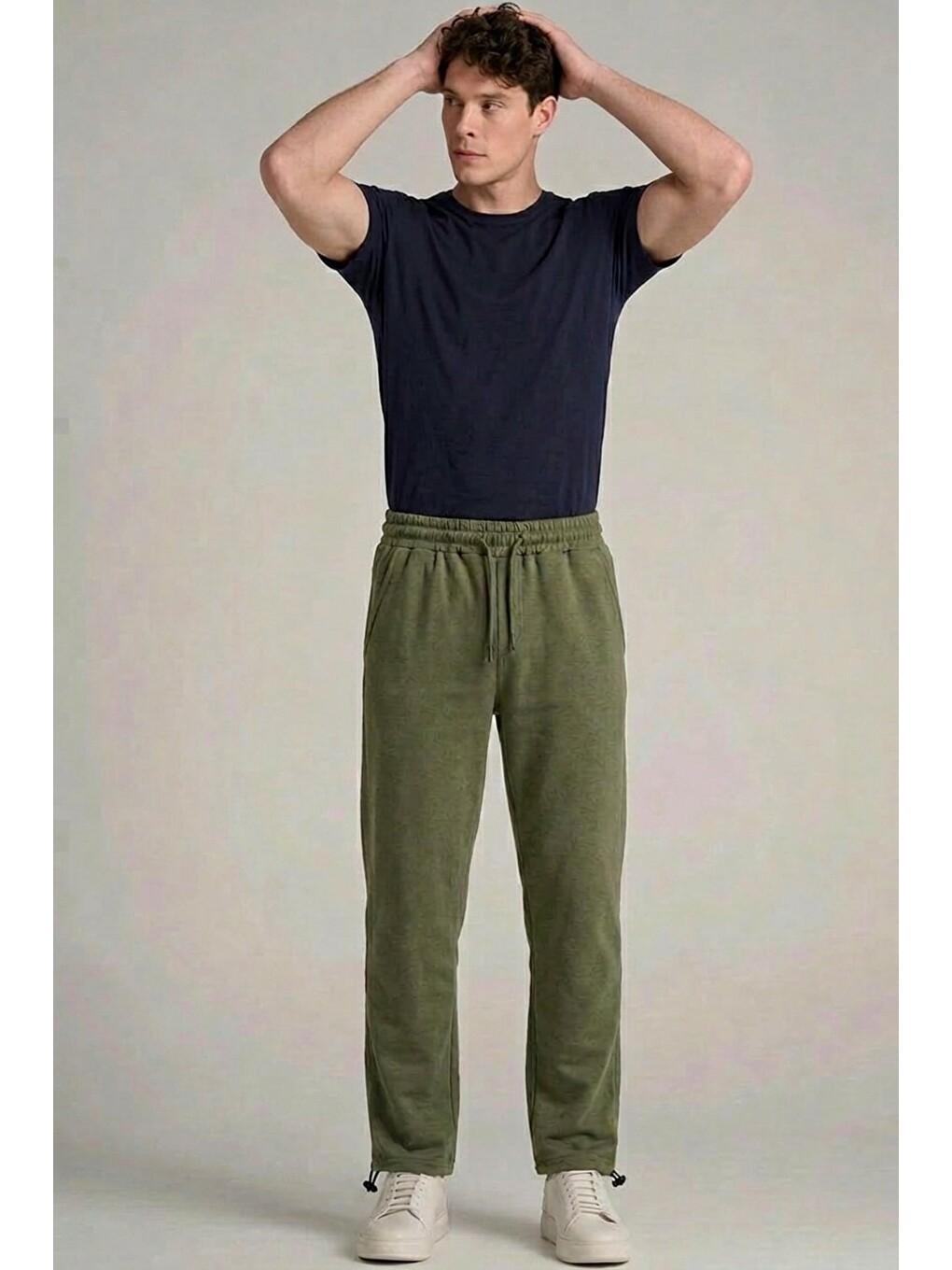 Erkek Relax Fit Beli Lastikli Jogger Haki Eşofman Altı-2