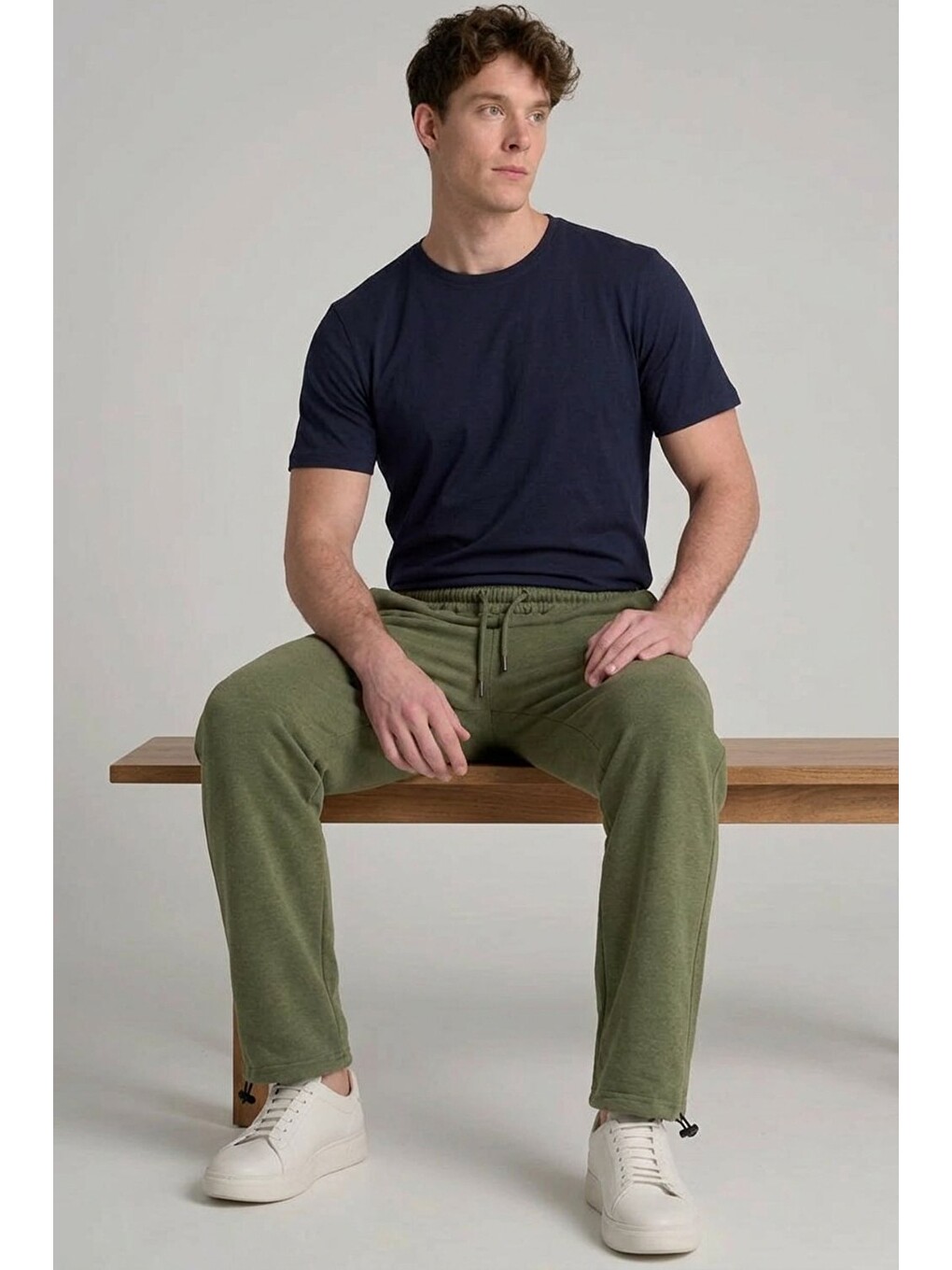 Erkek Relax Fit Beli Lastikli Jogger Haki Eşofman Altı-3