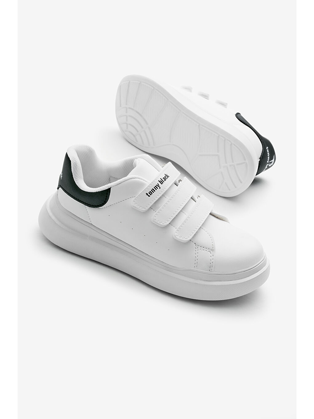 Çocuk Unisex Beyaz Siyah Eva Faylon Taban Üç Cırtlı Spor Ayakkabı-3