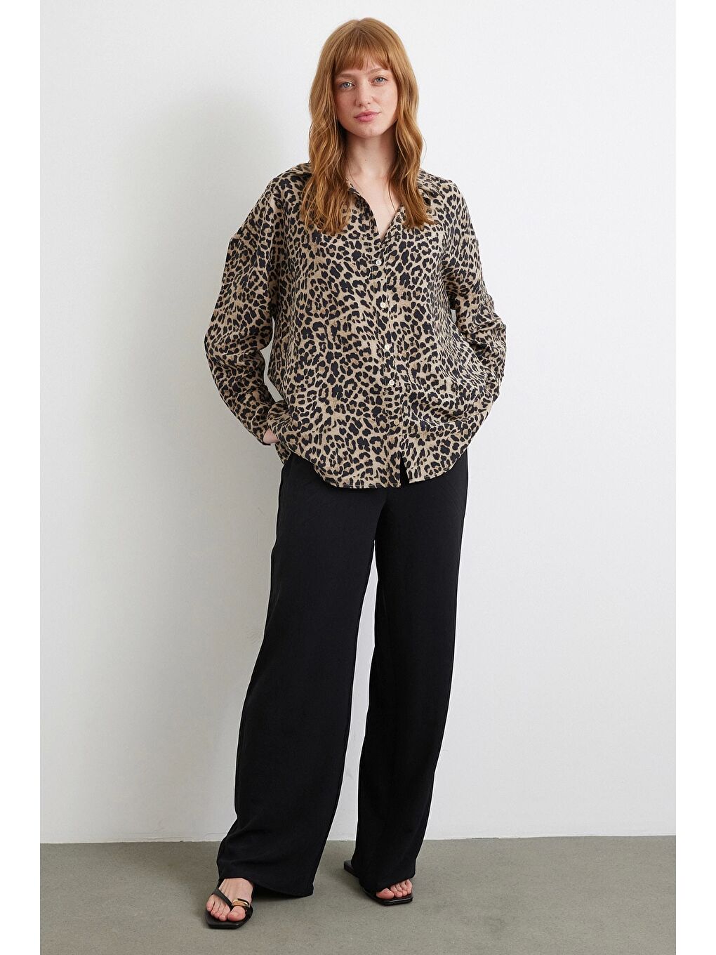 Leopar Desen Javanez Gömlek Siyah-1