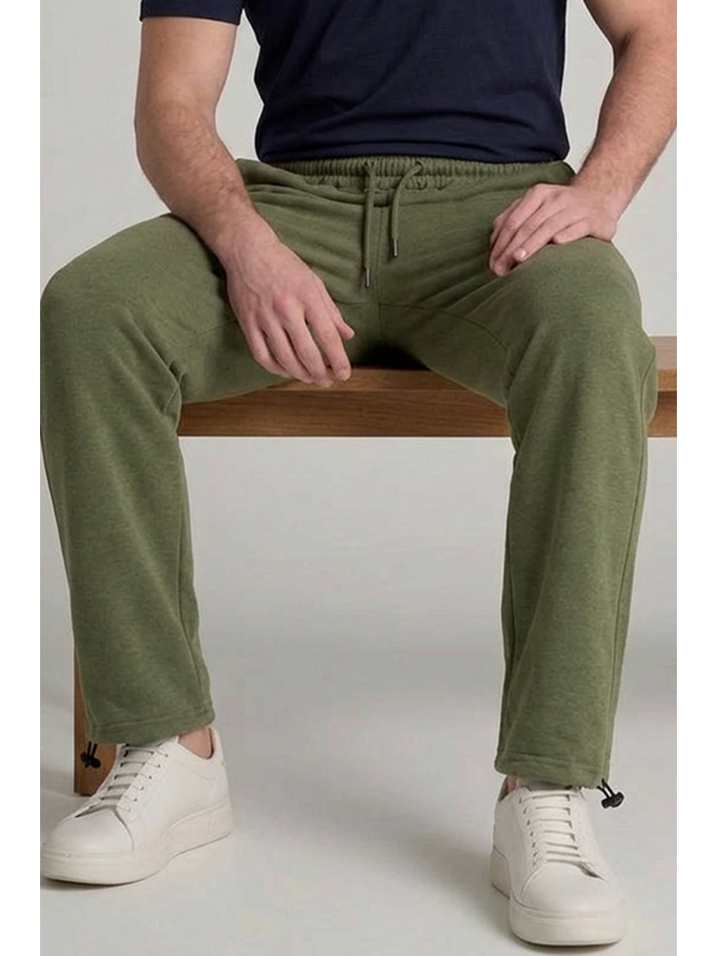 Erkek Relax Fit Beli Lastikli Jogger Haki Eşofman Altı-4