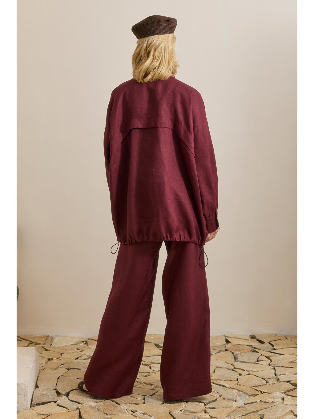 Dik Yaka Keten Takım Bordo-4