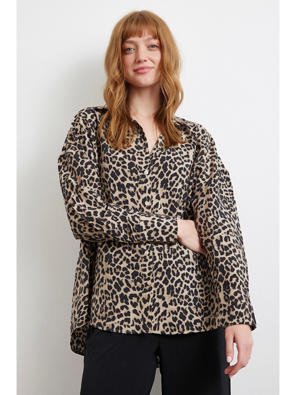 Leopar Desen Javanez Gömlek Siyah-2