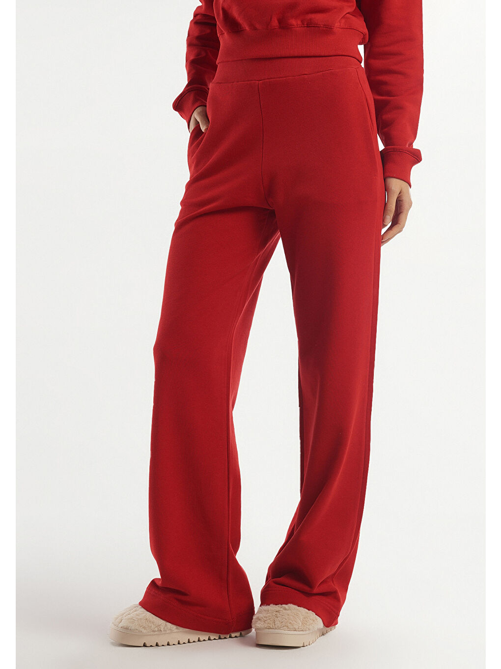 Kadın Kırmızı %100 Pamuk Rahat Kalıp Eşofman Altı-1