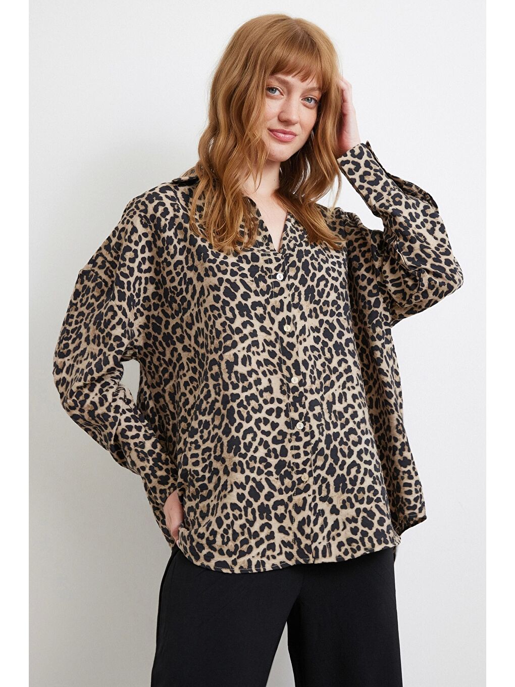 Leopar Desen Javanez Gömlek Siyah-3