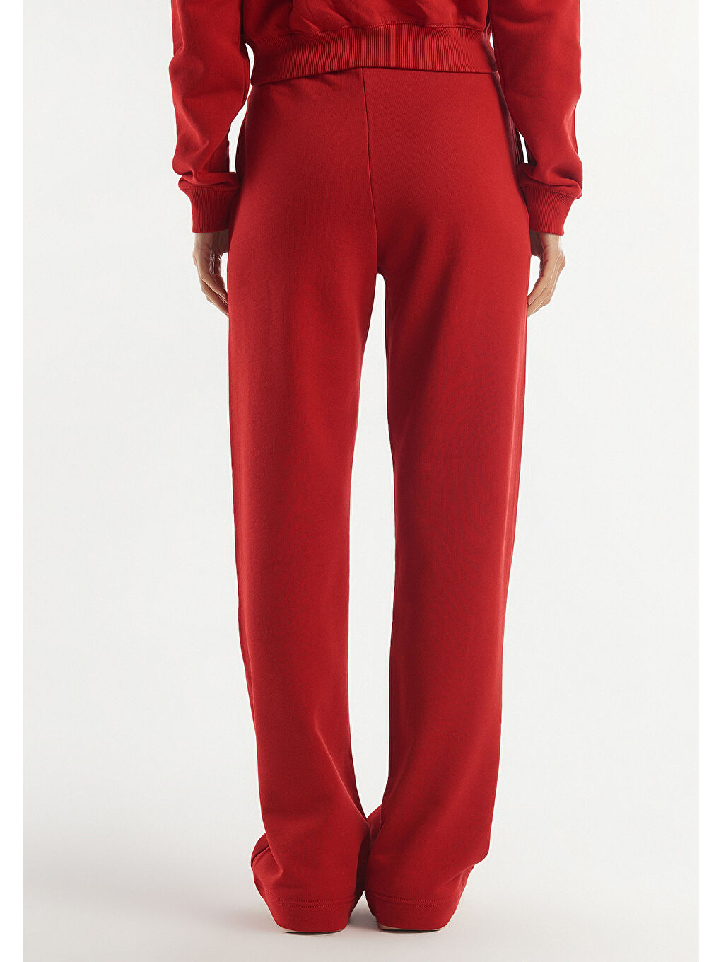 Kadın Kırmızı %100 Pamuk Rahat Kalıp Eşofman Altı-2