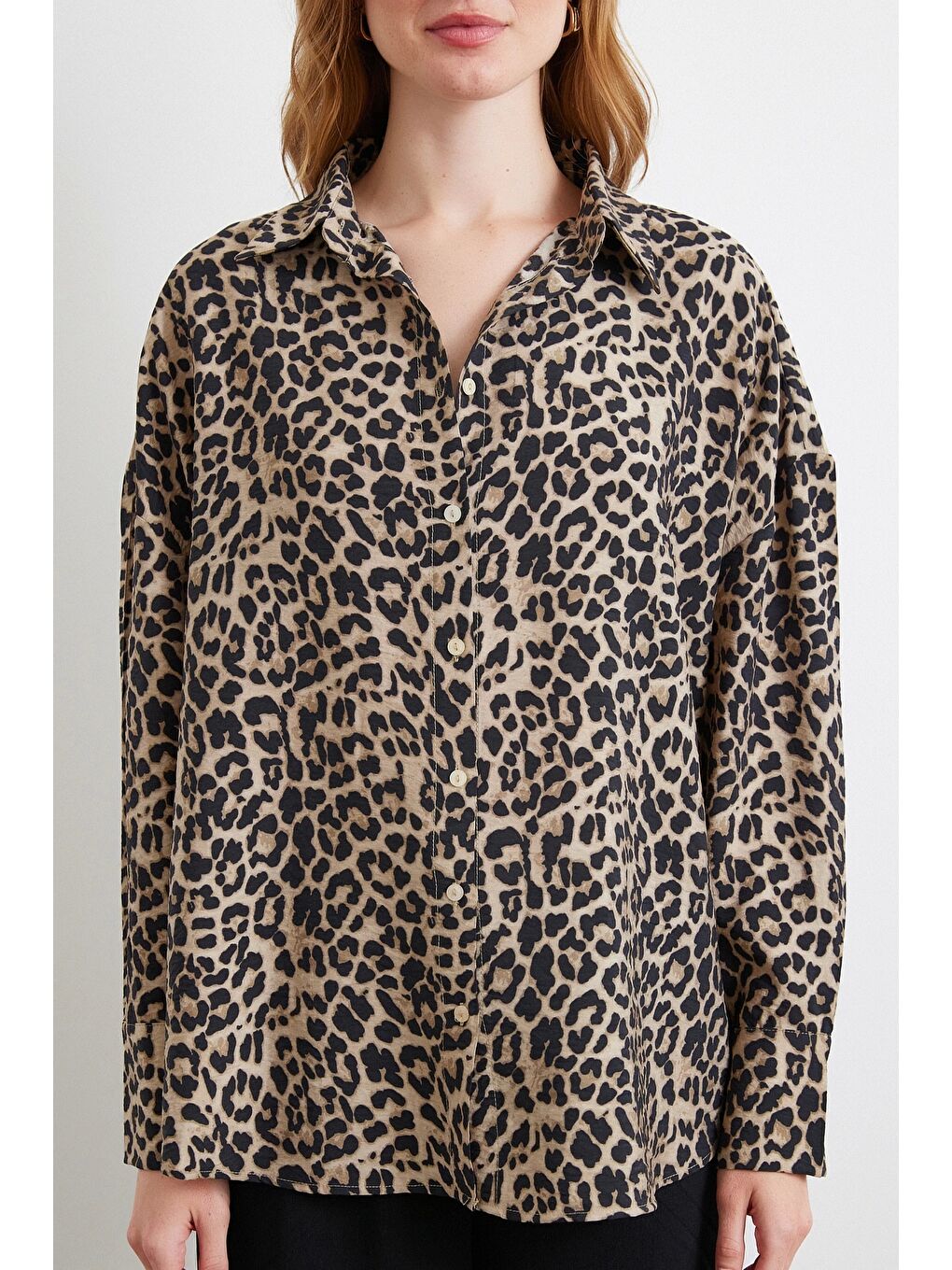 Leopar Desen Javanez Gömlek Siyah-4