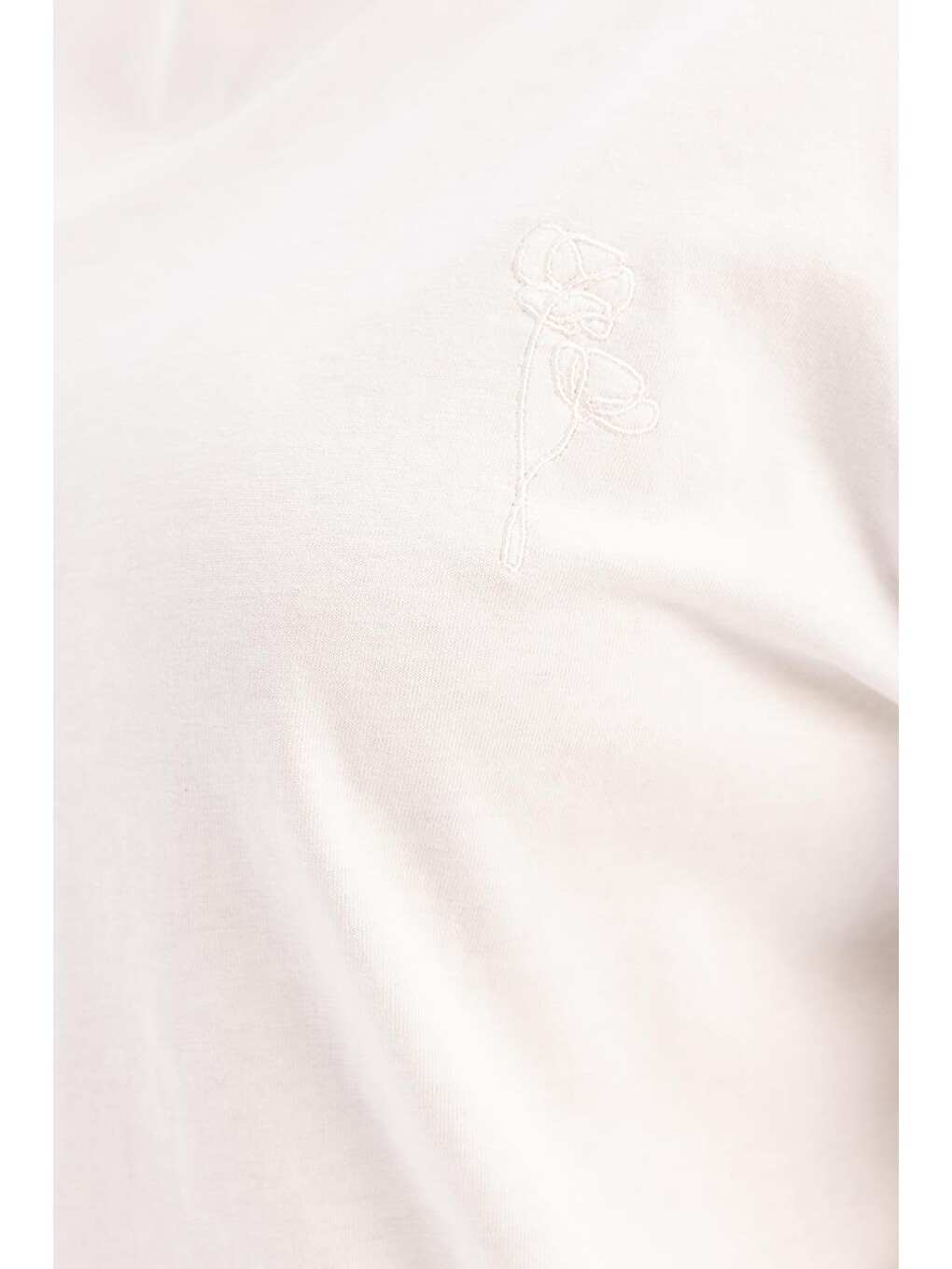 Ekru-kısa Kollu Nakış Detaylı Süprem Tshirt-4