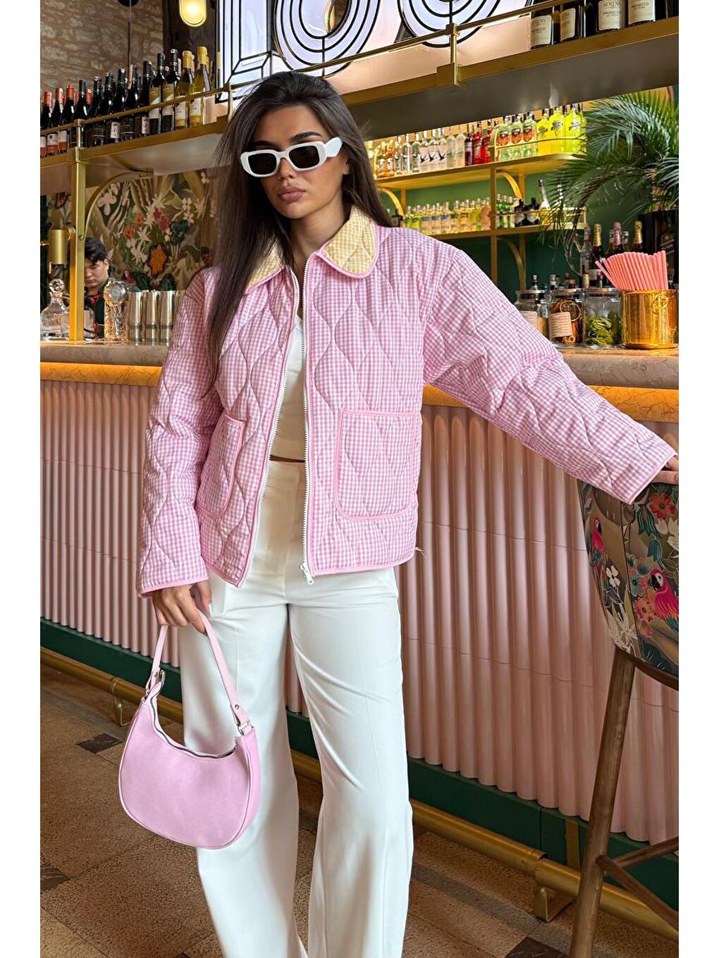 Pembe Pötikareli Cepli Kadın Mont Mg2488-1