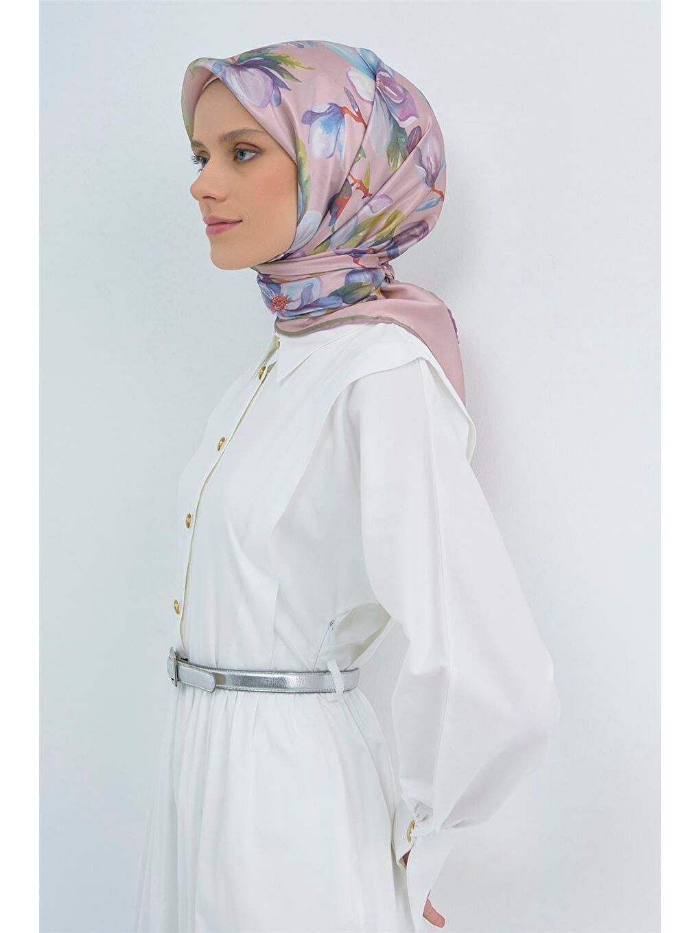 Pembe Saf İpek Sura Eşarp 9524D 52-1