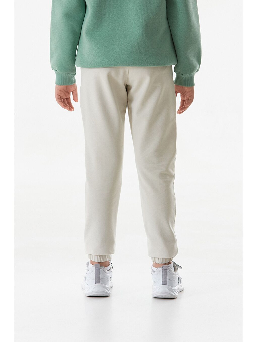 Bej Beli Lastikli Çimalı Jogger Kız Çocuk Eşofman Altı-3