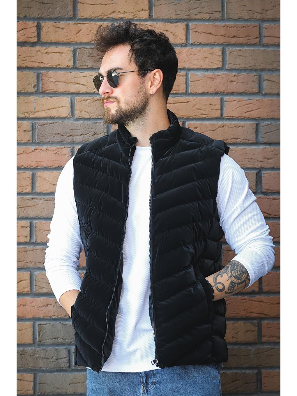 Siyah Faxy Cepli Dik Yaka Nova Parlak Kumaş Erkek Şişme Yelek-2