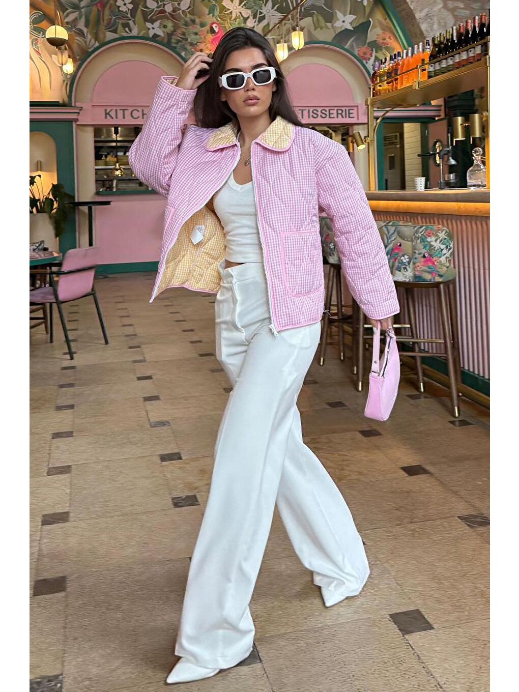 Pembe Pötikareli Cepli Kadın Mont Mg2488-5