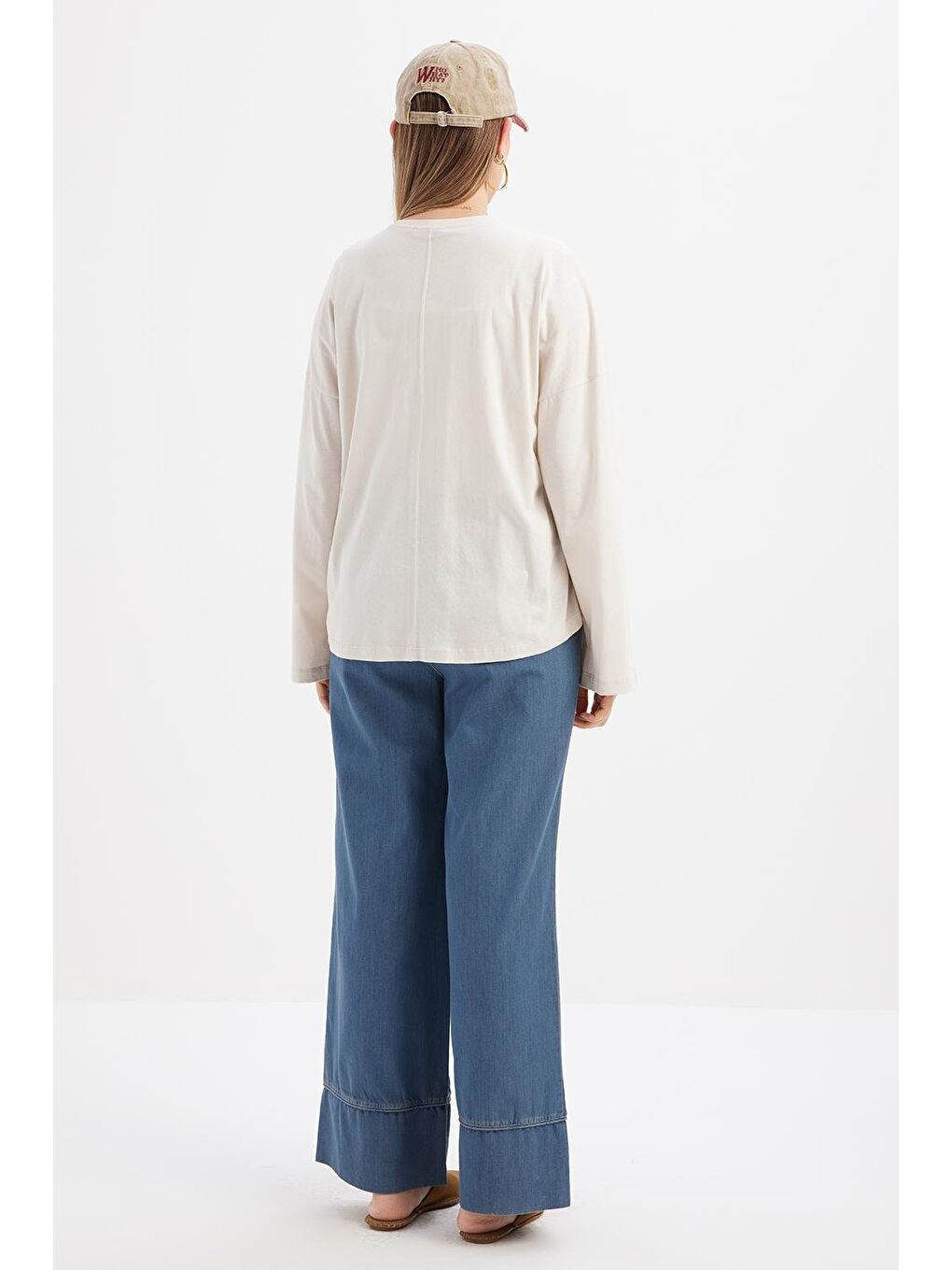 Bej Taş-Arkası Uzun Süprem T-Shirt-3