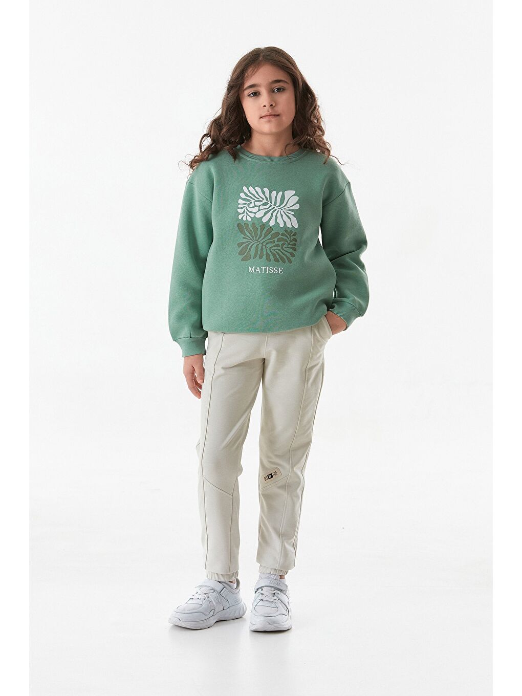 Bej Beli Lastikli Çimalı Jogger Kız Çocuk Eşofman Altı-4