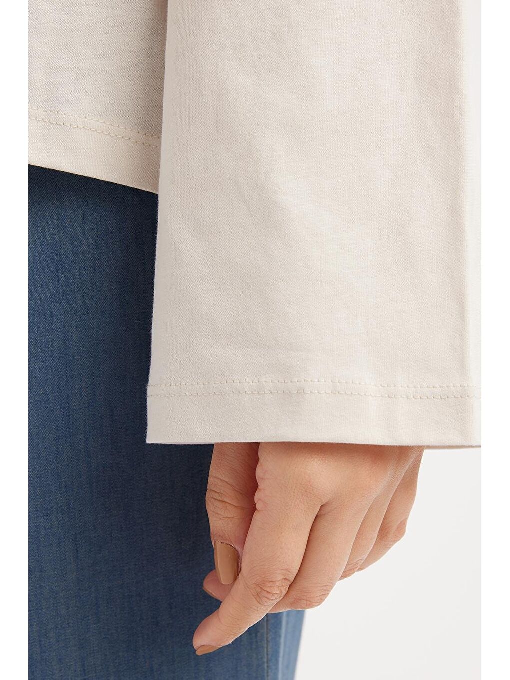 Bej Taş-Arkası Uzun Süprem T-Shirt-4