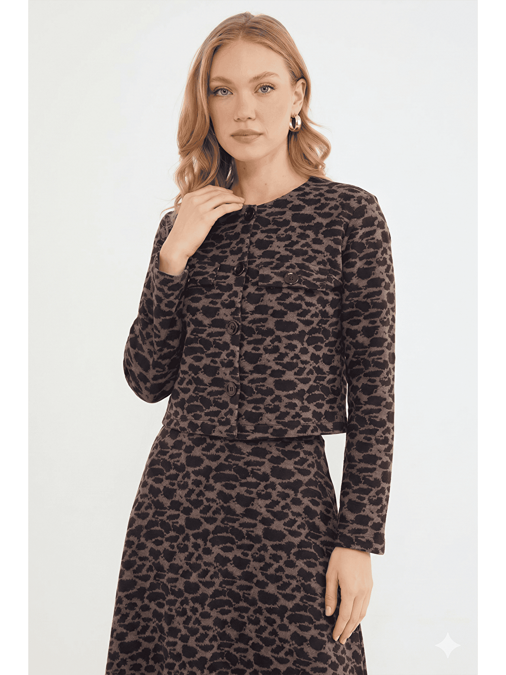 Bej Leopar Desenli Kaşe Etekli 2 Li Takım-1