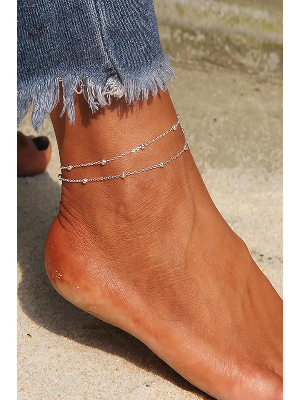 Gri Topçuk Zincirli Çelik Halhal-1