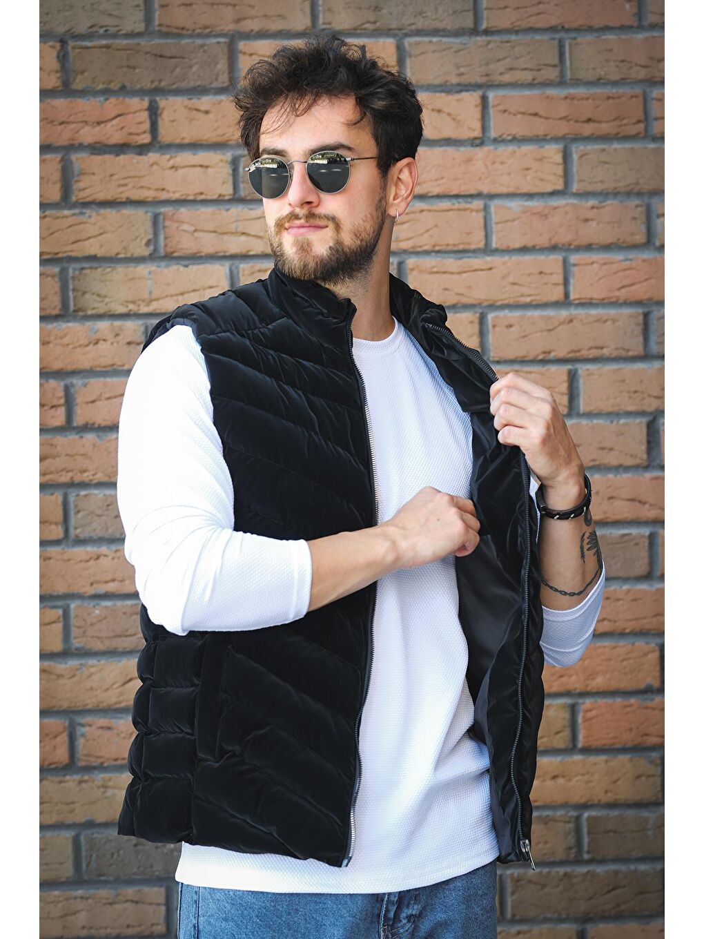 Siyah Faxy Cepli Dik Yaka Nova Parlak Kumaş Erkek Şişme Yelek-3