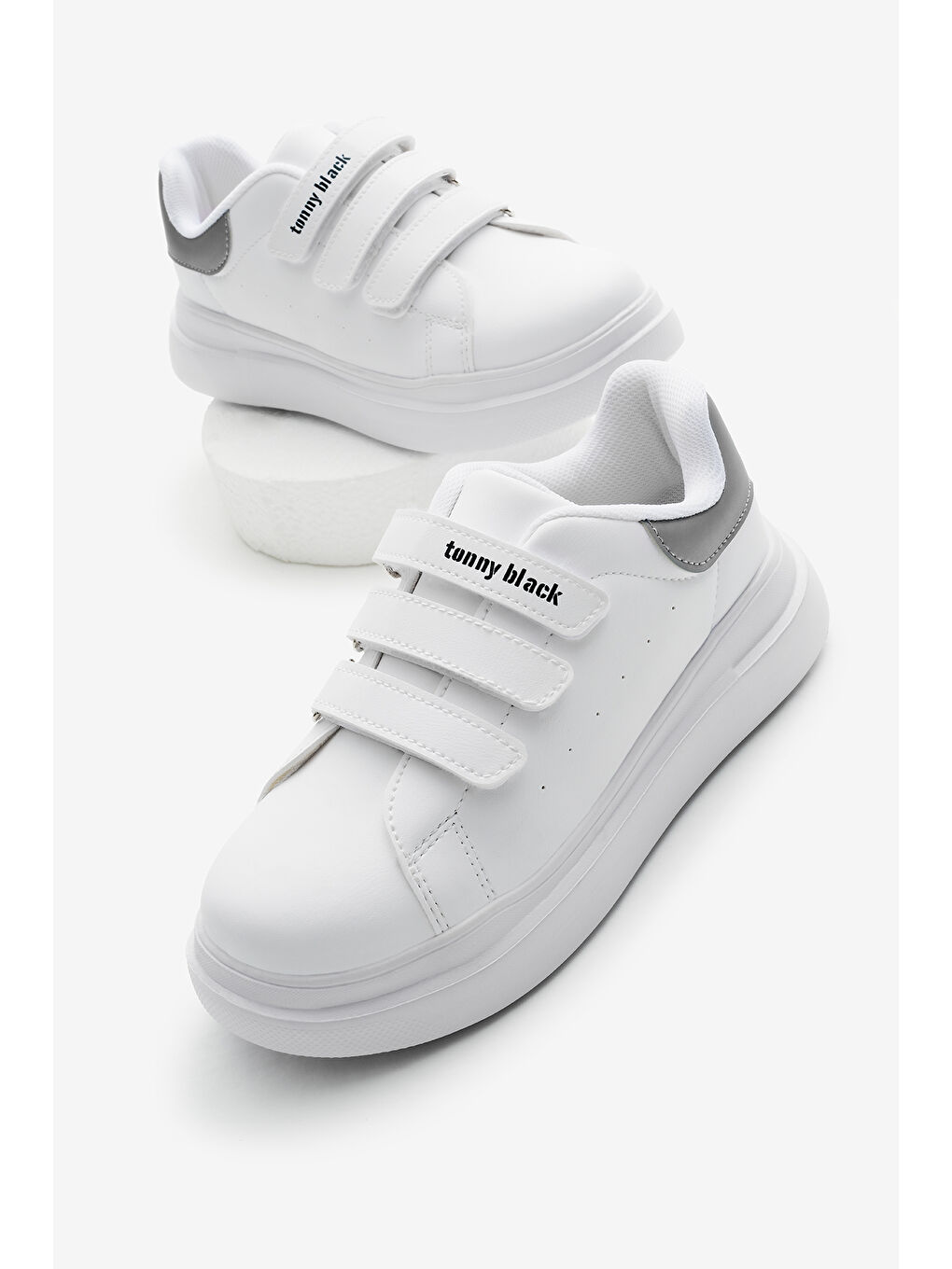 Çocuk Unisex Beyaz Gümüş Eva Faylon Taban Üç Cırtlı Spor Ayakkabı